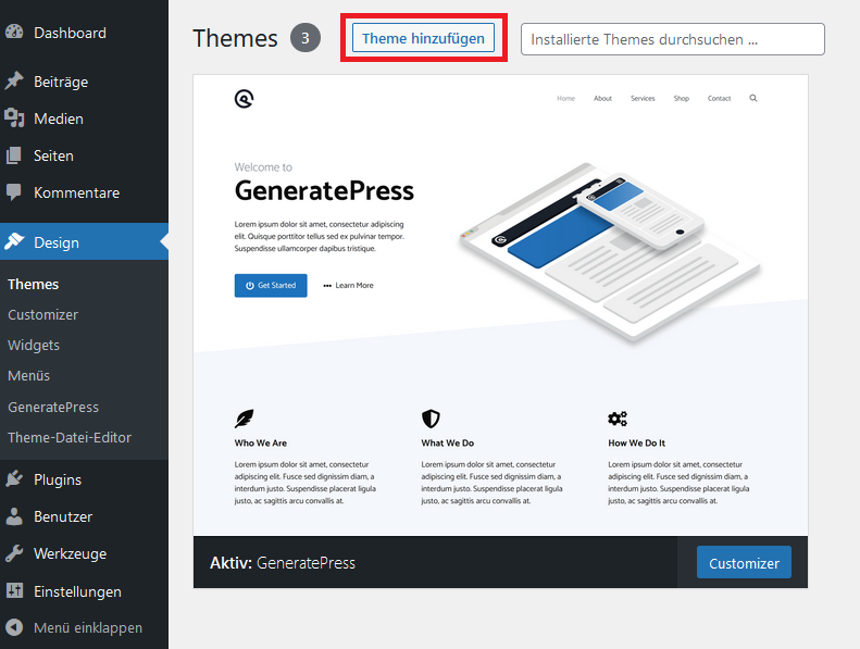 WordPress Theme hinzufügen