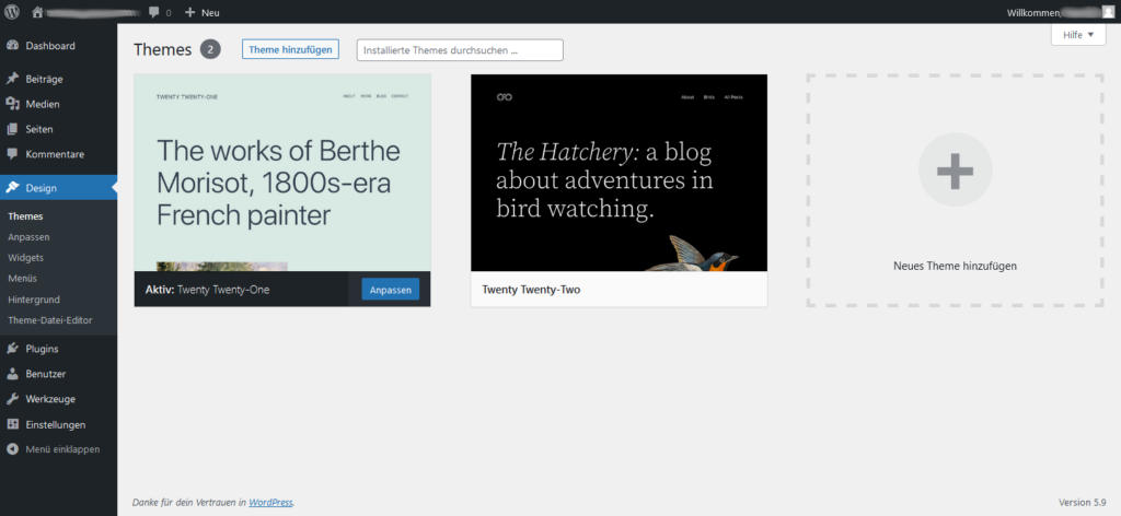 WordPress Theme installieren - Die ultimative Anleitung! 5 WordPress Themes Menü