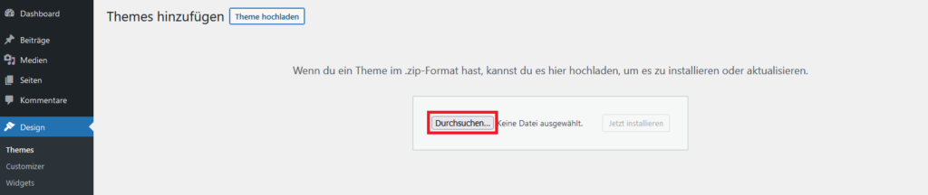 wordpress theme zum upload auswählen