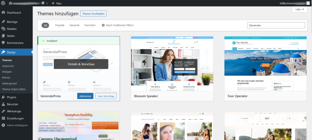 WordPress Theme installieren - Die ultimative Anleitung! 10 WordPress Theme installiert