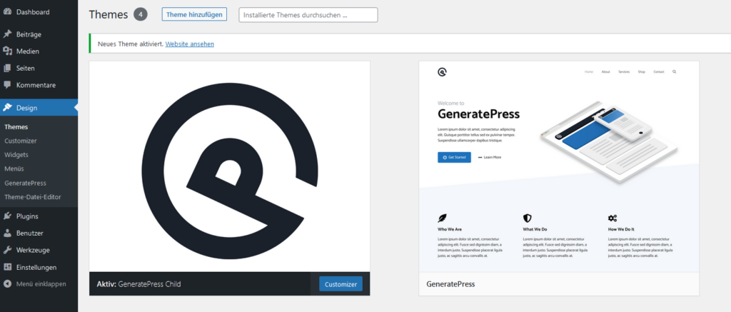 wordpress child theme aktiv