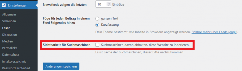 WordPress - Sichtbarkeit für Suchmaschinen aktivieren