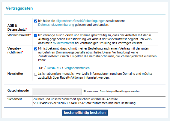 Eine Domain registrieren - Eine Anleitung für den Anbieter Domain Offensive! 16 Vertragsdaten Übersicht - Domain Offensive Website