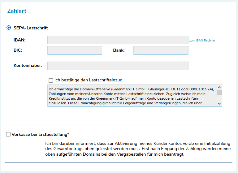 Eine Domain registrieren - Eine Anleitung für den Anbieter Domain Offensive! 15 Zahlart auswählen - Domain Offensive Website