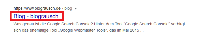 Titel Tag Beispiel Google