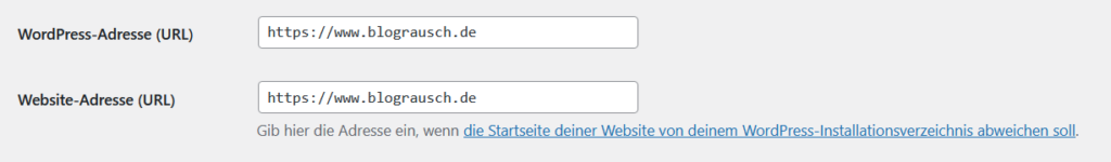WordPress URL einstellen