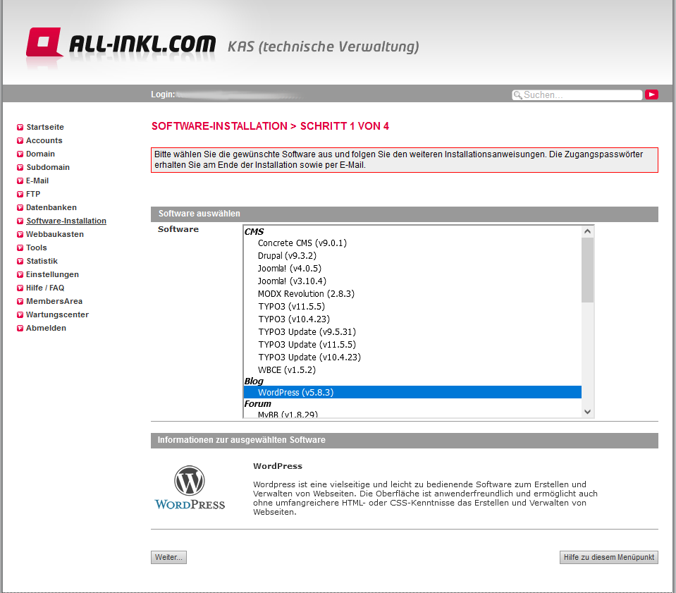 All-Inkl SoftwareInstaller Schritt1