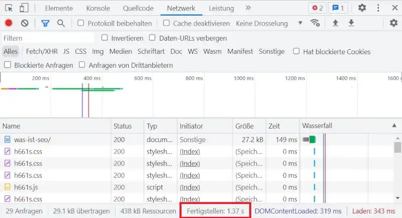 PageSpeed verbessern - durch diese 20 Maßnahmen optimierst du die Ladezeit! 2 Chrome Webseiten Ladezeit messen