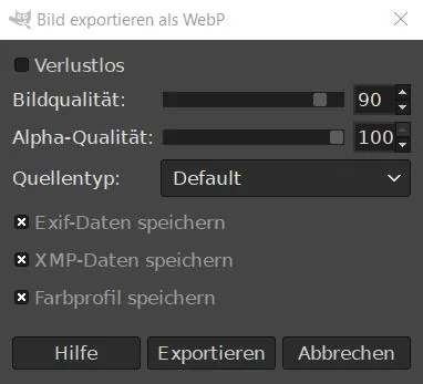 PageSpeed verbessern - durch diese 20 Maßnahmen optimierst du die Ladezeit! 16 Menue Bildkomprimierung bei GIMP