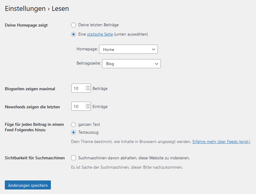 Startseite in WordPress festlegen