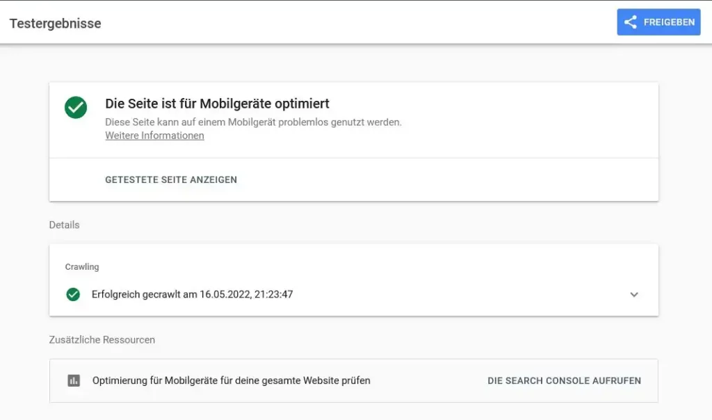 Test auf Optimierung fuer Mobilgeraete