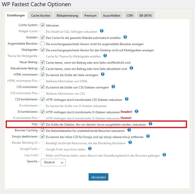 PageSpeed verbessern - durch diese 20 Maßnahmen optimierst du die Ladezeit! 22 WP Fastest Cache Optionen GZip