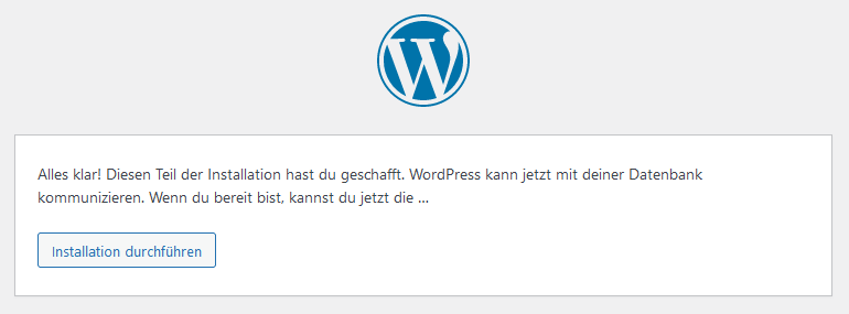 WP Installation Installation ok - Schritt3