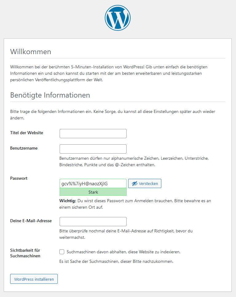 WP Installation - Schritt4