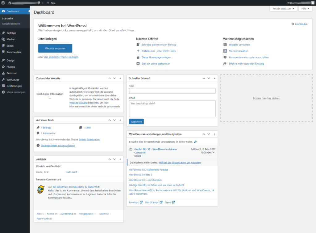 WordPress Hauptfenster
