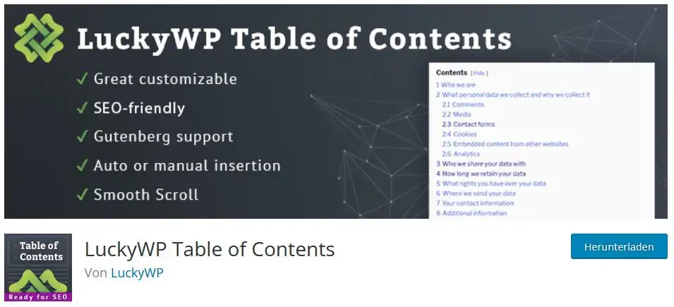 Die besten "must have" WordPress Plugins! Einfach geniale Tools! 8 WordPress Plugin LuckyWP Table of Contents