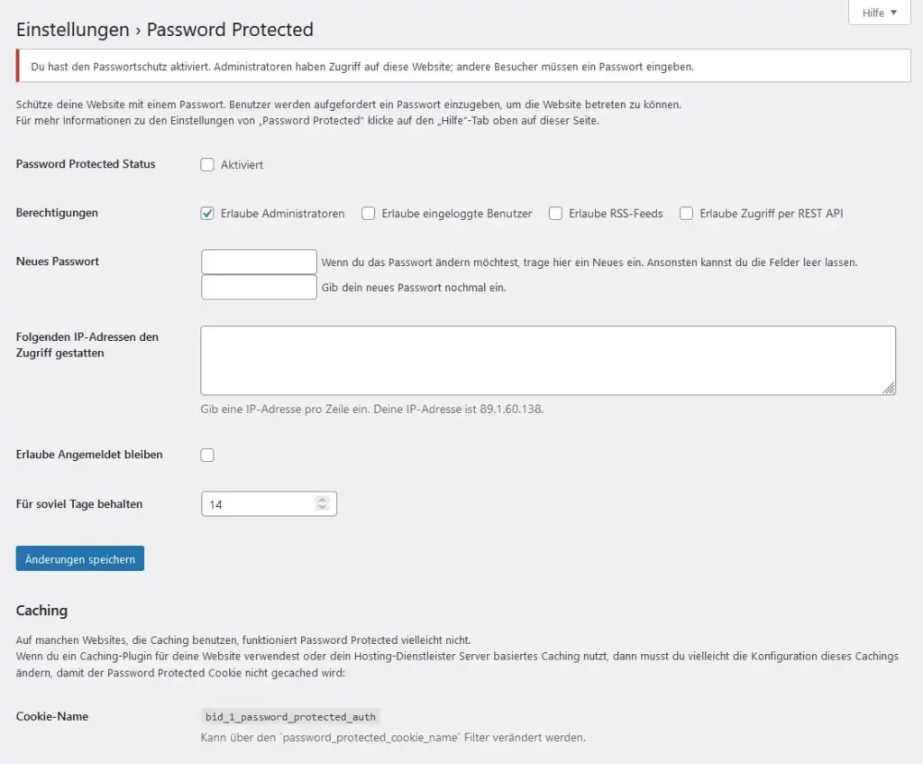 Eine WordPress-Website oder einzelne Webseiten per Passwort schützen - und das DSGVO-konform! So geht`s. 8 WordPress Plugin Password Protected Bedienoberfläche